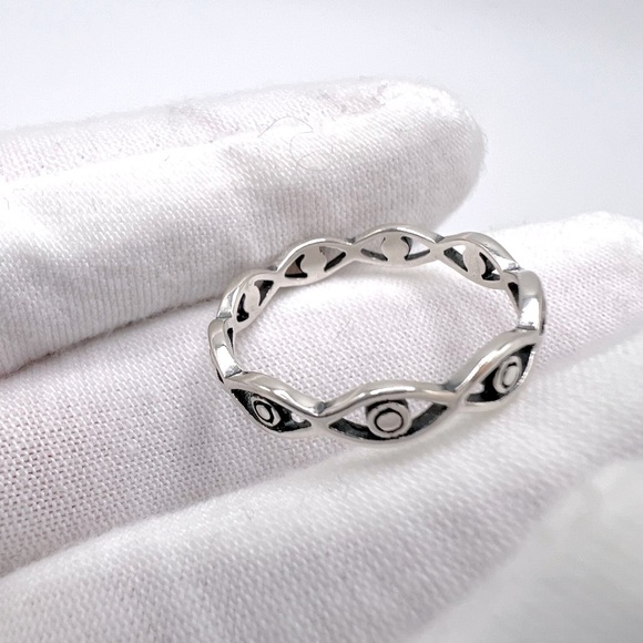 .925 Sterling Silver Evil Eye Band Ring - Picture 3 of 14